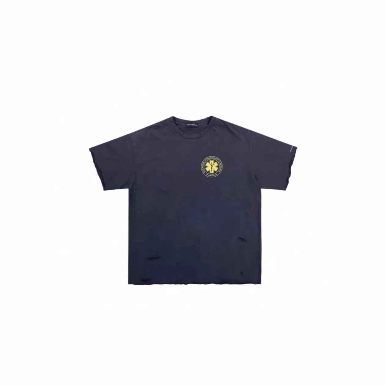 Grailz PROJECT G/R Summer Washed Vintage Lettered Small Print Round Neck Short Sleeve Loose Fit T-Shirt Protocol Index