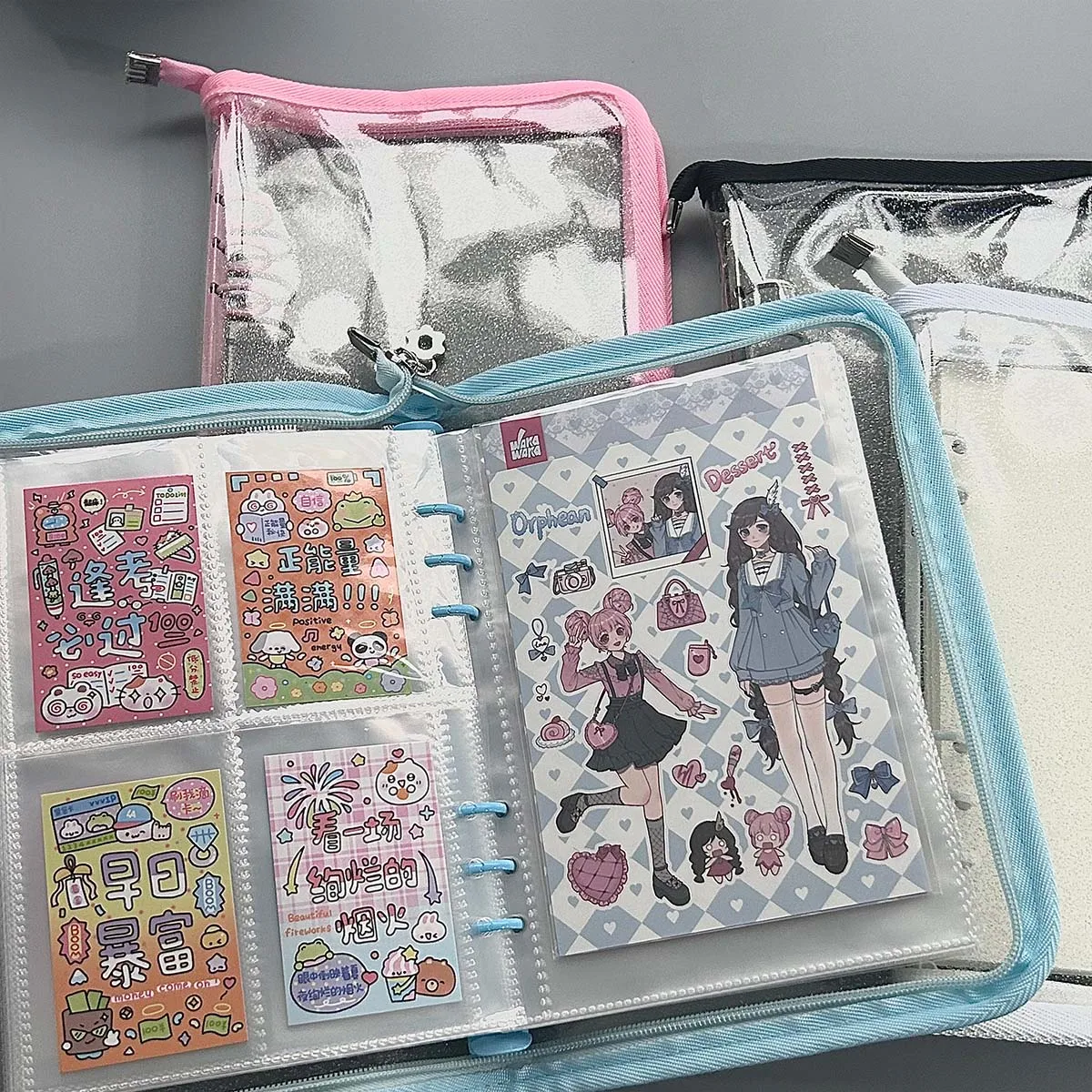 A5 Transparent Binder Shell Waterproof PVC Binder Cover With Zipper For Refillable Notebook Shell Sparkling Planner Cover