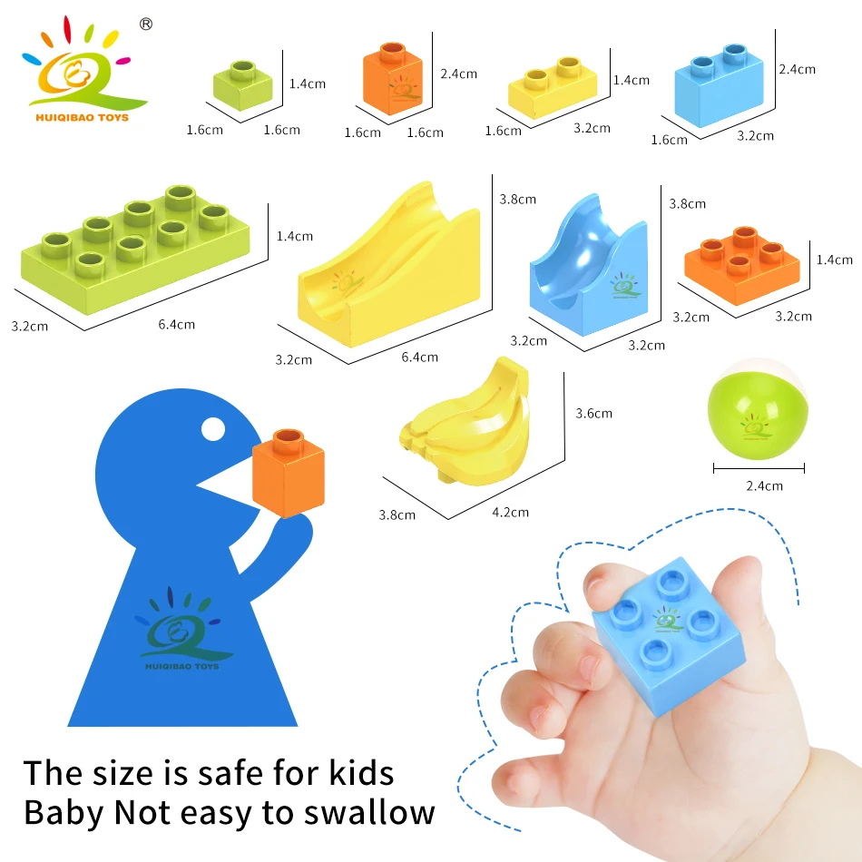 HUIQIBAO 40-201PCS Marble Race Run Large Building Blocks Funnel Slide Compatible City Big Bricks MOC STEM Toys For Children Kids