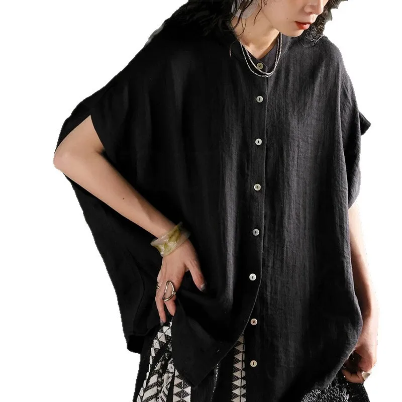 여성을 위한 새로운 니치 디자인 셔츠 여름 단색 루즈핏 편안한 캐주얼 배트윙 슬리브 탑 트렌디
