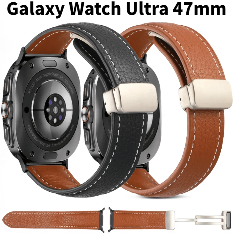 

Магнитный кожаный ремешок для Samsung Galaxy Watch Ultra 47 мм, спортивный браслет для Galaxy Watch 7 Ultra LTE, аксессуары для часов