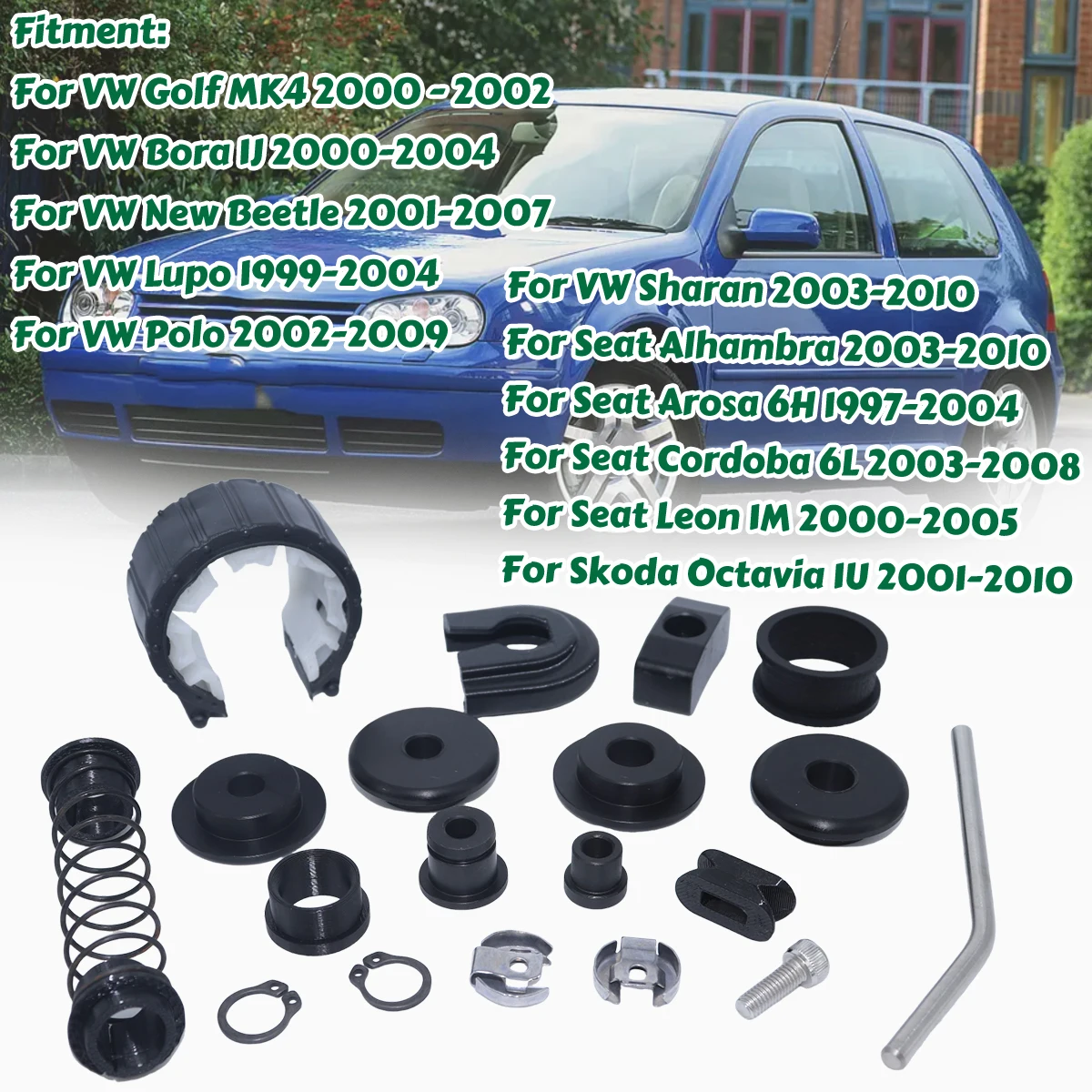 

Complete Shift Bushing Kit for VW Golf MK4 Seat Skoda Octavia Gearbox Enhance Shifter Lever Selector Linkage End Pivot Rod Car