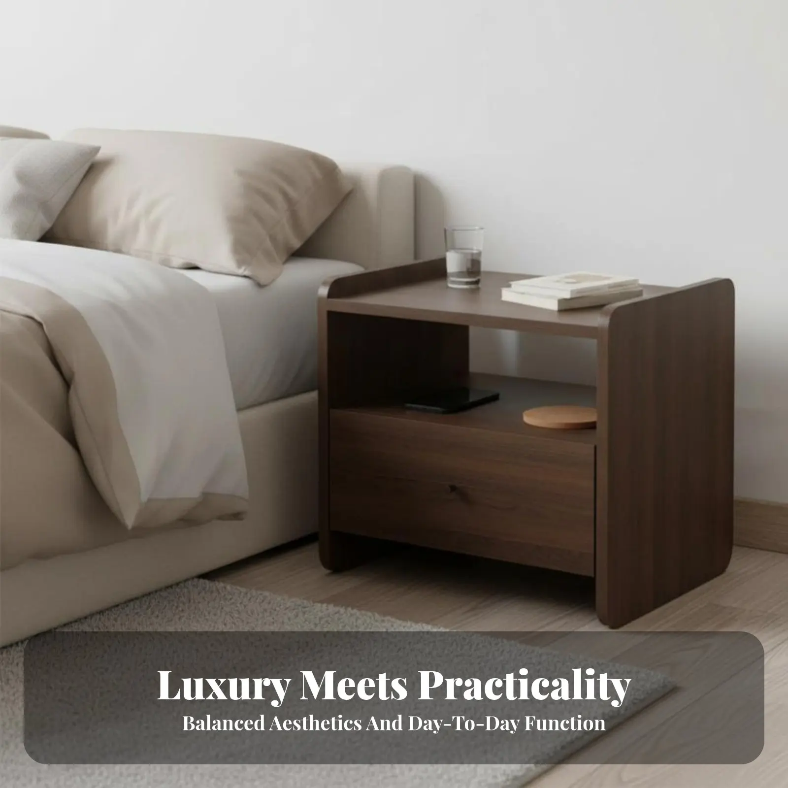 

2-Tier Transparent Stand Light Luxury design Nightstand Space-Saving rounded Rounded Corners for Apartment Dwellers, Homeowners
