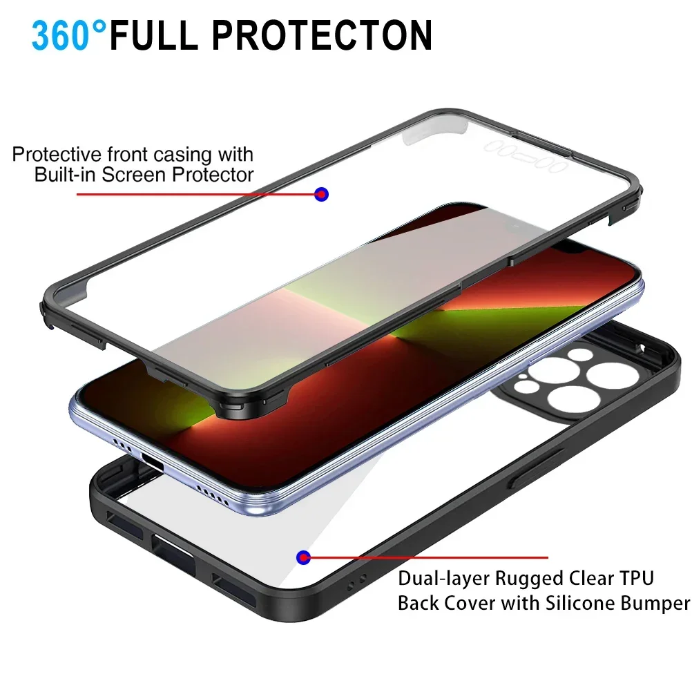 360 Degree Full Protect Liquid Silicon Case for iPhone 16 15 14 13 12 11 Pro Max X XR SE 7 8 Plus Shockproof Cover Screen Film