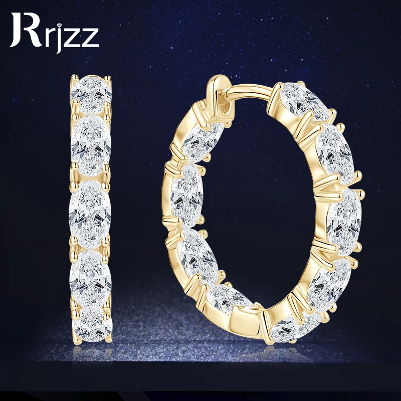 

Серьги Rrjzz овальной огранки с муассанитом, стерлинговое серебро 925 пробы, однорядные внутри и снаружи, очаровательные серьги-кольца для женщин, ювелирные изделия, подарок