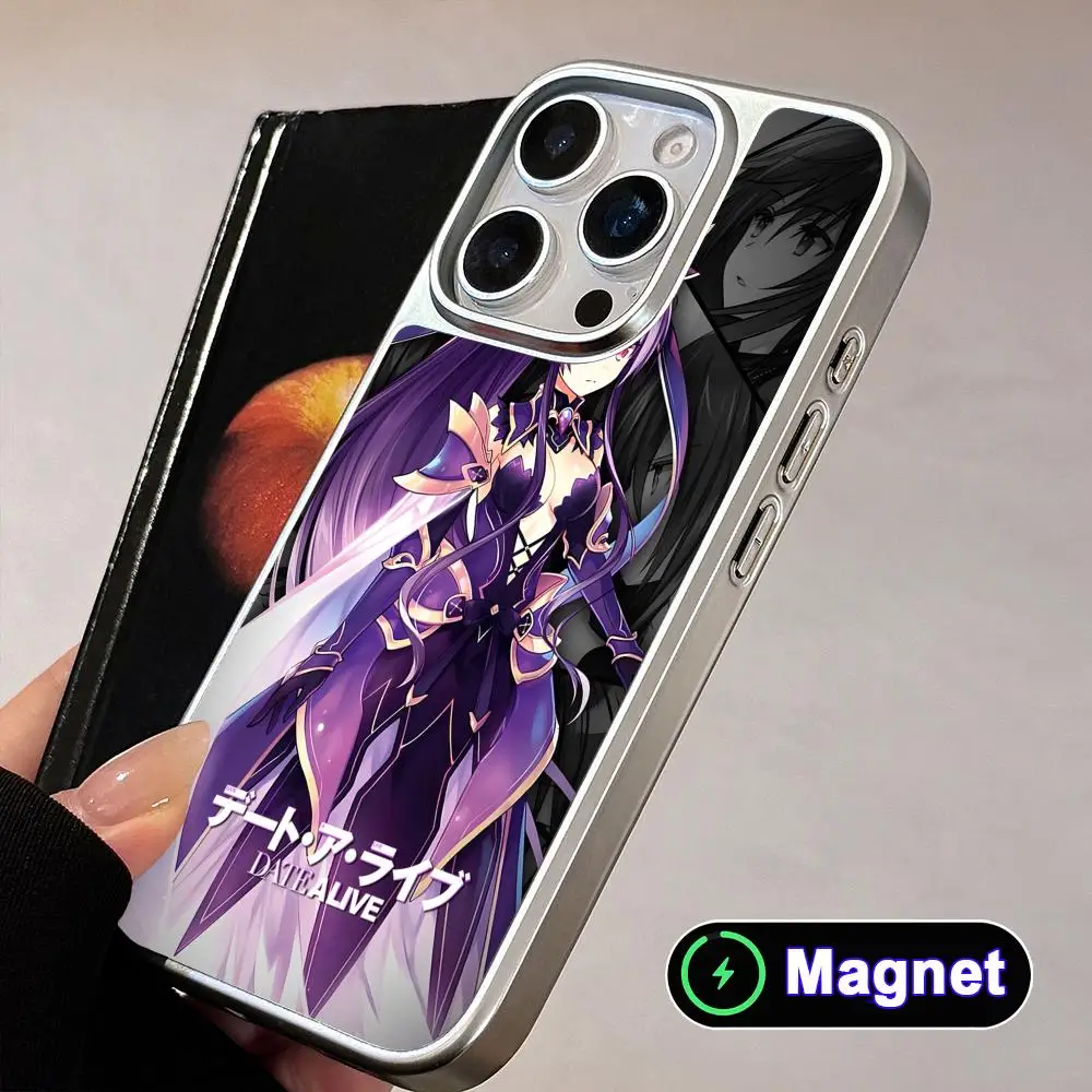 

Date a Live Tohka Yatogami Phone Case for iPhone 17 16 15 14 13 12 11 Air Pro Max Plus Electroplated Silver Magnet Cover