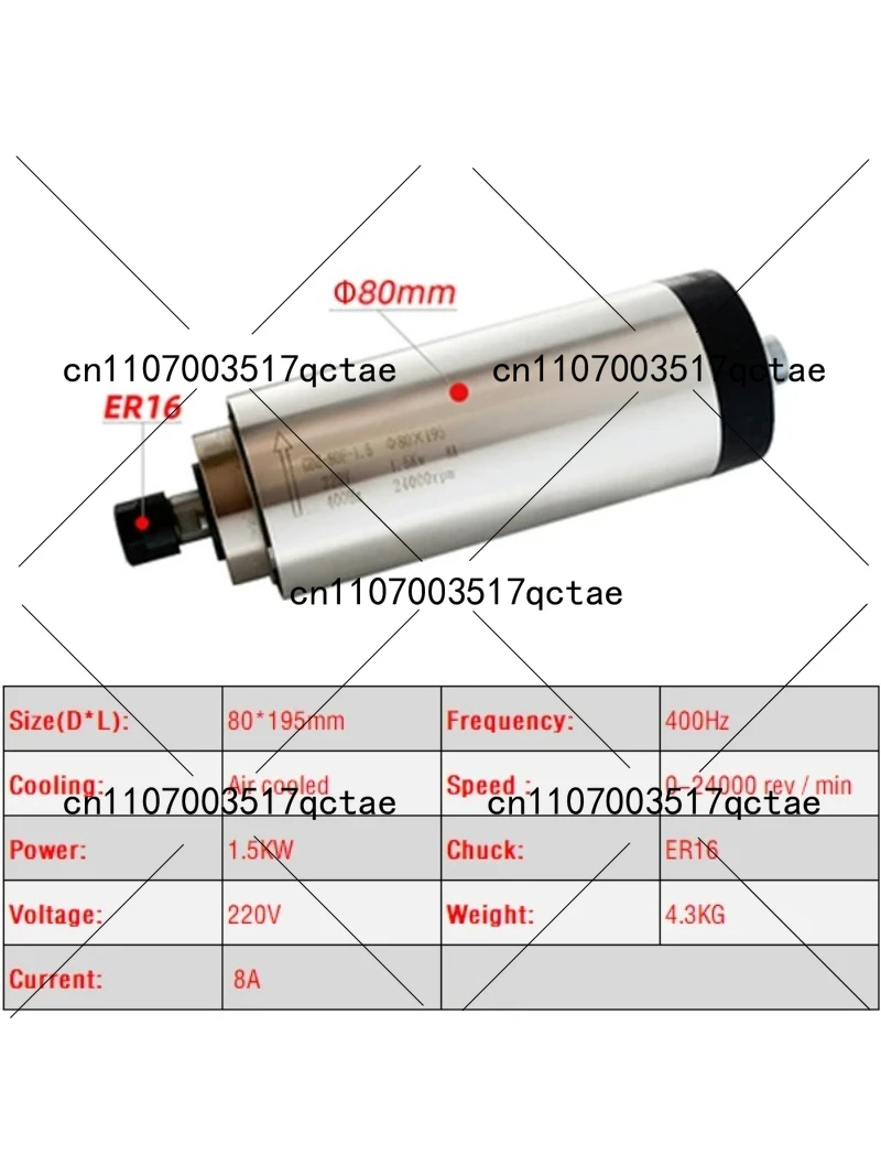 CNC Spindle Motor 800W-2200W 220V Air Cooled Milling Machine Z Axis 1500W-2200W 65mm-80mm Diameter ER11 Collet Chuck for DIY Eng