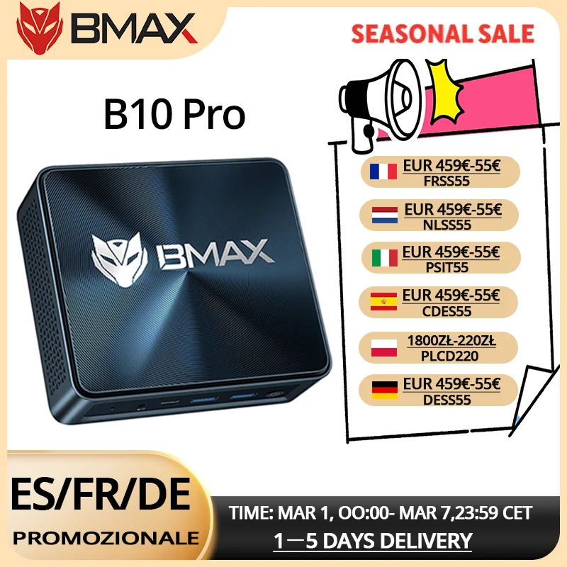 BMAX B10 Pro Mini PC, Intel 13.a generación i7-13620H, 10 núcleos máximo 4,9 GHz 24 GB LPDDR5 RAM 1 TB SSD, WiFi, Bluetooth 5.2