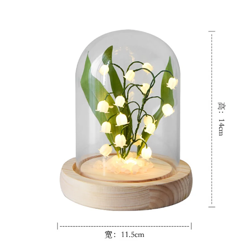 Lily of The Valley Flowers Night Light Handmade Artificial Flower Tulip Night Lamp DIY Bedside Sleep Light for Bedroom Decors