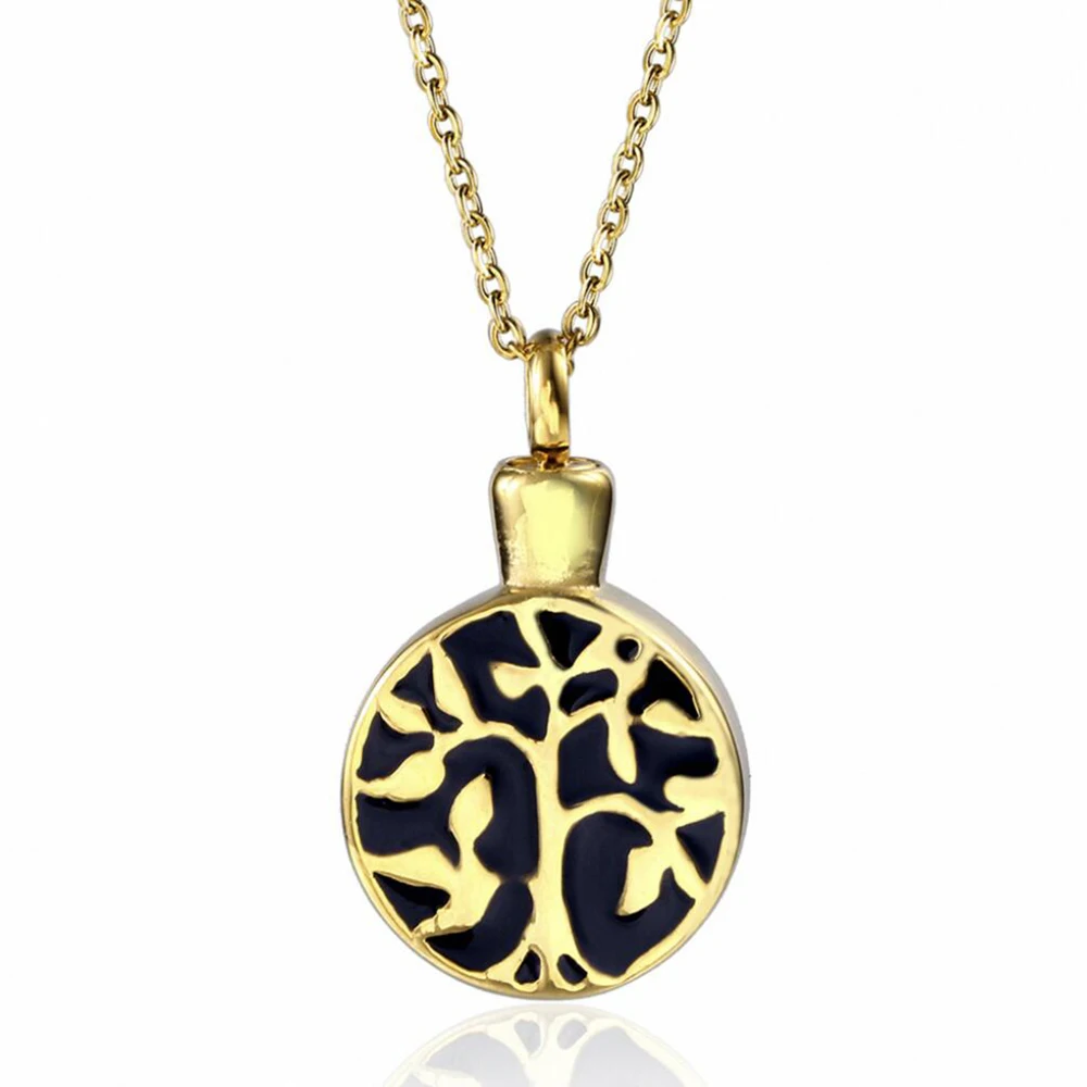 Stainless Steel Tree of Life Cremation Gold Plated Ash Urn Pendant Necklace Cremation Gift For Him