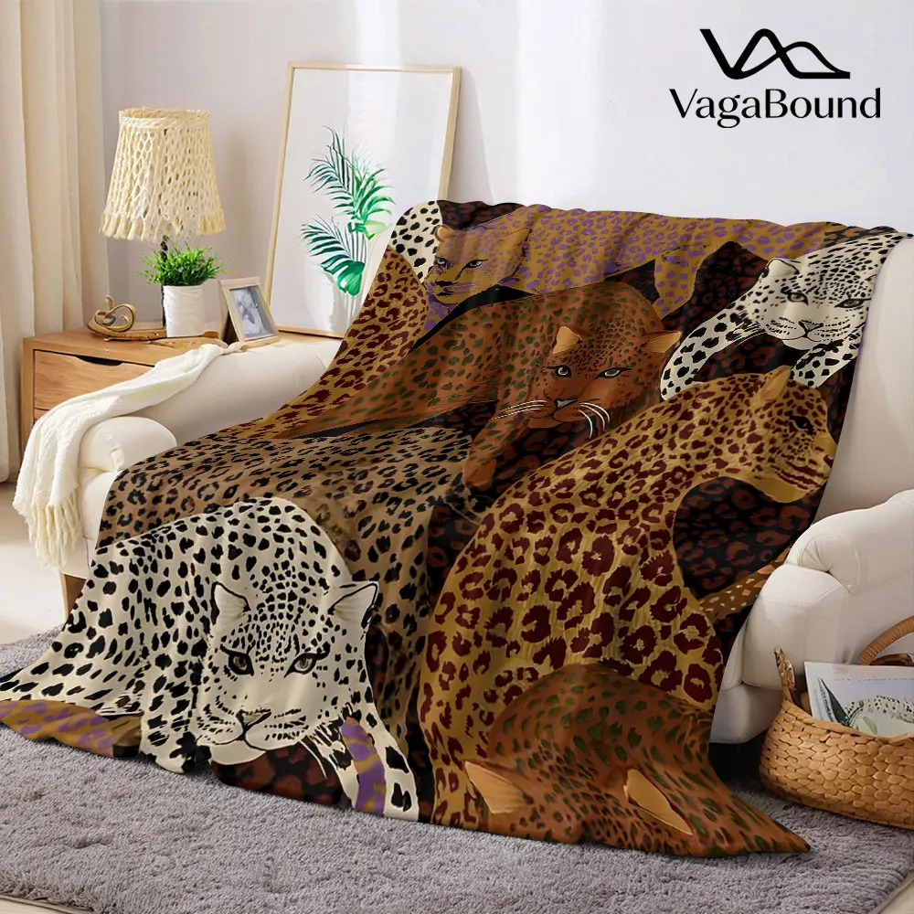 Vintage Leopard Print Flannel Blanket Warm Soft Halloween Christmas Decorative Couch Warm Cozy All-Season Gift