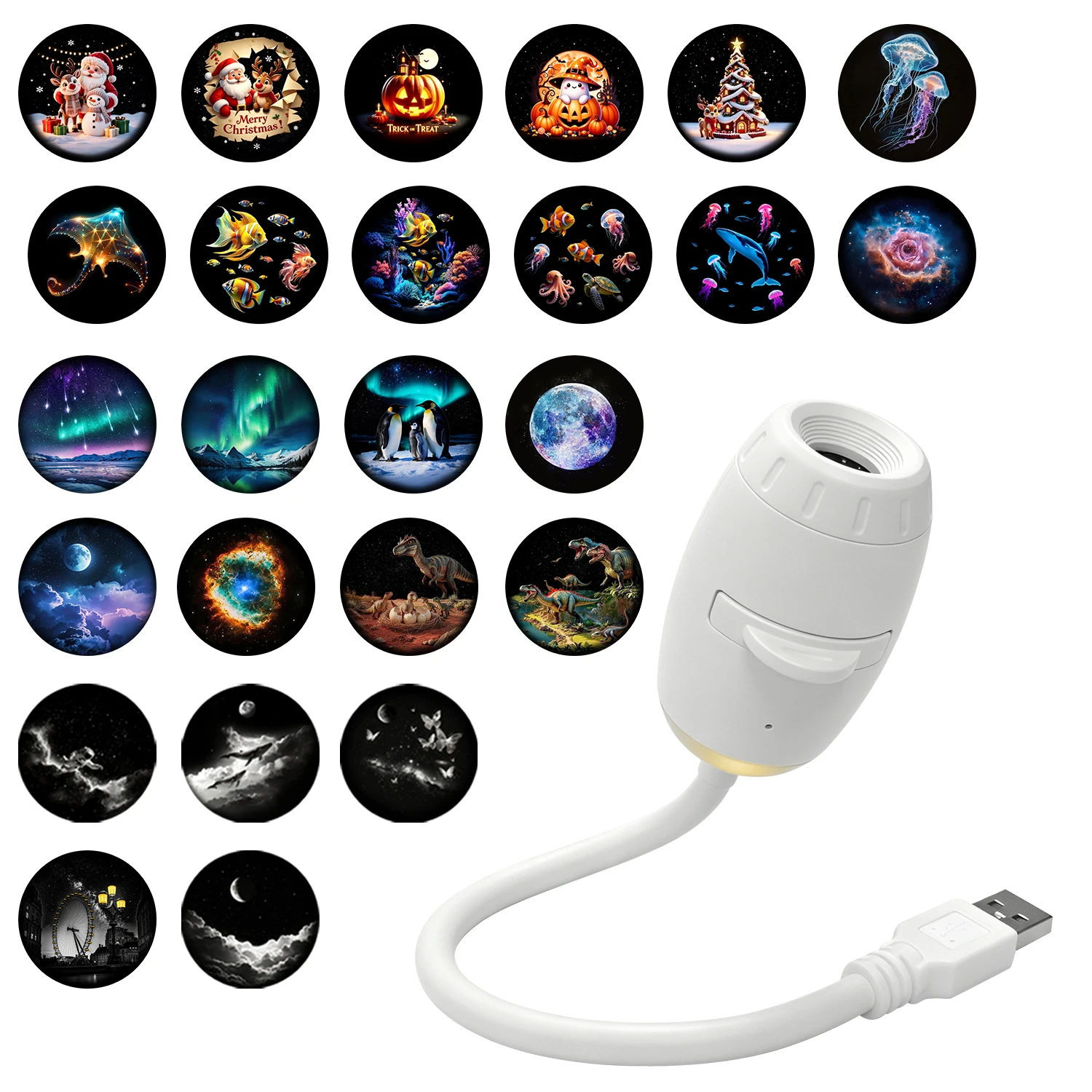 25 Slides Galaxy Projector Night Light 2-in-1 360° Adjustable Starry Sky Lamp Portable USB Ocean Projectors for Bedroom & Car