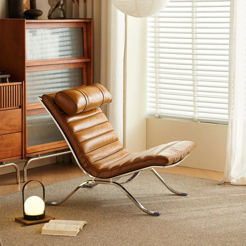 

Designer sofa chair retro wrought iron leisure chair light luxury simple antique stainless steel recliner