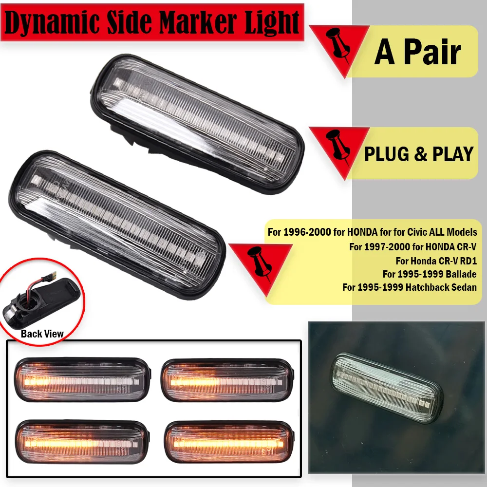 2 قطعة أضواء العلامات الجانبية LED الديناميكية بدوره إشارة مؤشر اكسسوارات السيارات لهوندا سيفيك EK Ballade CRV Prelude Accord Integra #2