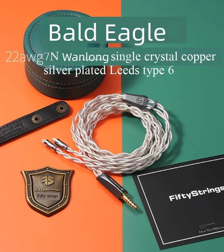 

FiftyStrings Bald Eagle 22AWG Wanlong 7N Single Crystal Copper Silver-Plated Litz Type6 Headphone Cable Upgrade Cable Upocc