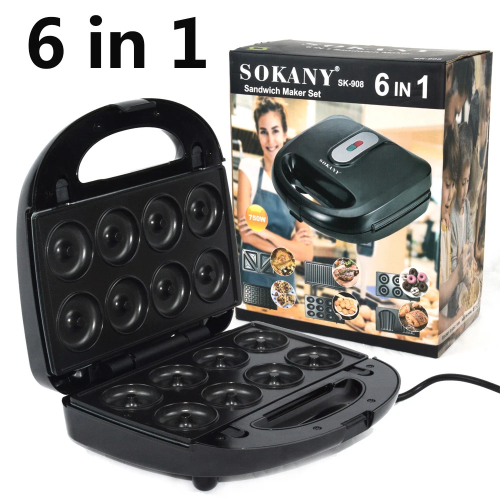 6-in-1 Electric Waffle Making Machine Sandwich Maker Cake Oven Kitchen Breakfast Non-Stick Coating Easy To Clean images - 6