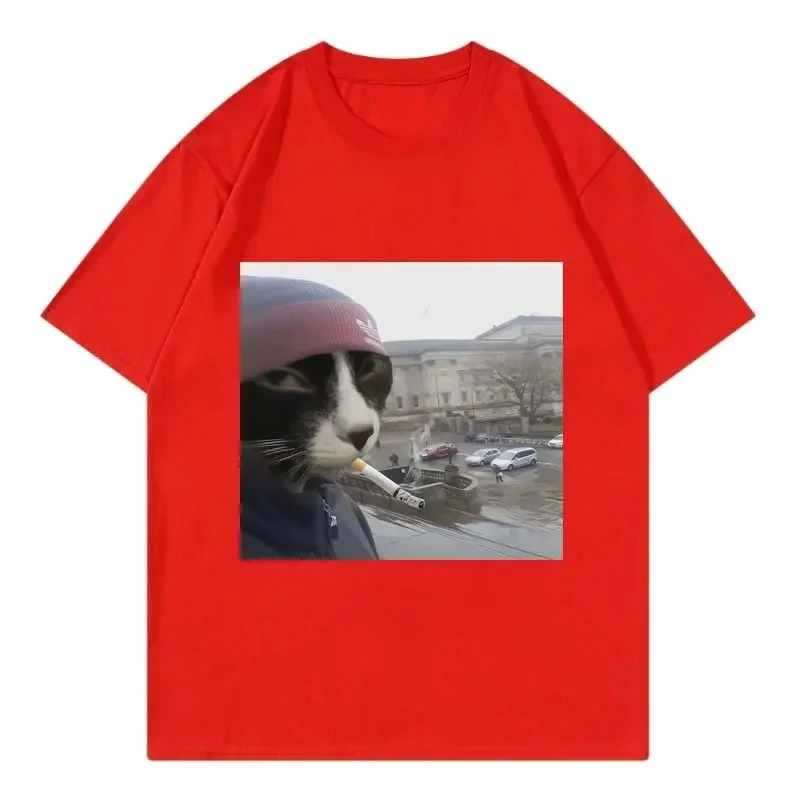 T-shirt grafica con faccia fumante di gatto divertente T-shirt da donna casual a maniche corte di tendenza della moda di High Street T-shirt grafica per abbigliamento