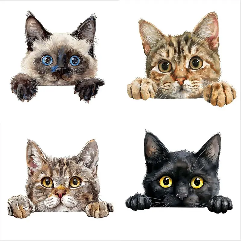 Peeking Cats Sticker, Water-proof Home Wall Decal, Used for Wall, Bathroom, Cabinet, Door,Toilet, Car, Laptop