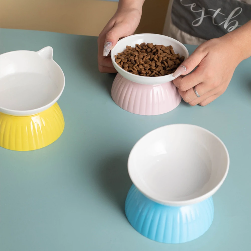 Ceramic Elevated Cat Bowls Tilted Raised Cat Food Bowl Anti Vomiting Stress Free Feeding Water Dish Feeder Dishwasher Safe