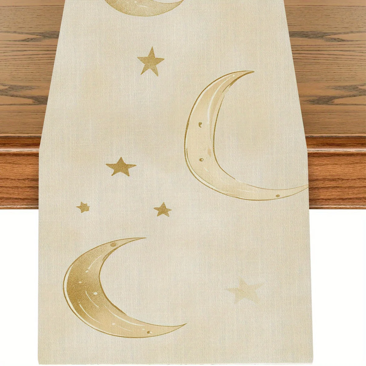 Tischläufer mit Sternen und Mond - Leinen Ramadan Heim-Kaffeetisch Party-Geschenk Dekoration