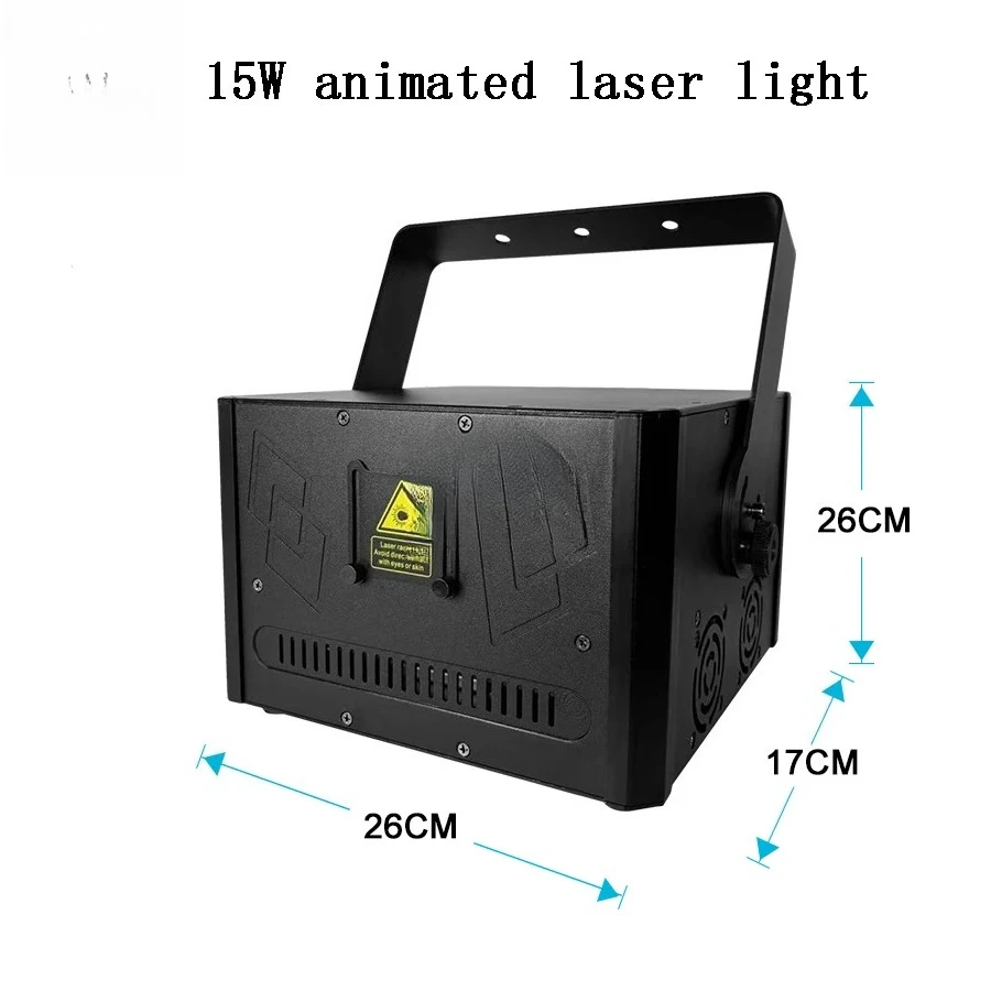 Luz láser de animación RGB, 15W, ILDA, DMX, escáner de animación, proyector láser, boda, Dj, Fiesta Disco, luz de efecto de escenario de Navidad