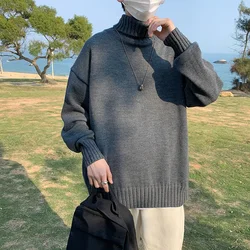 New Turtleneck Sweaters Men Loose Knitted Pullover Streetwear Mens Oversized Sweater Fashion Casual Sweater Men Pullovers M-8XL