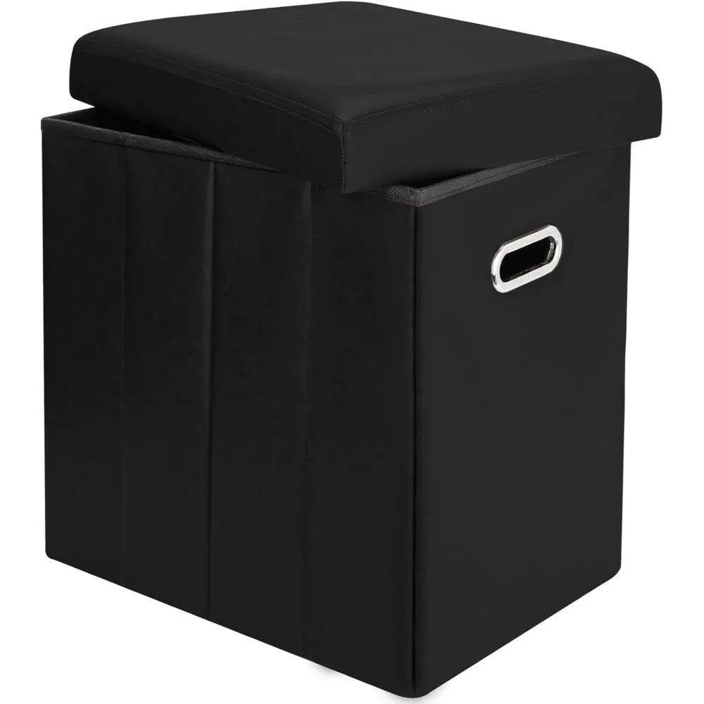 

Tall Ottoman with Storage, Faux Leather Collapsible Slim Folding Ottoman Furniture with Handles Lid for Room Footrest Foot Stool