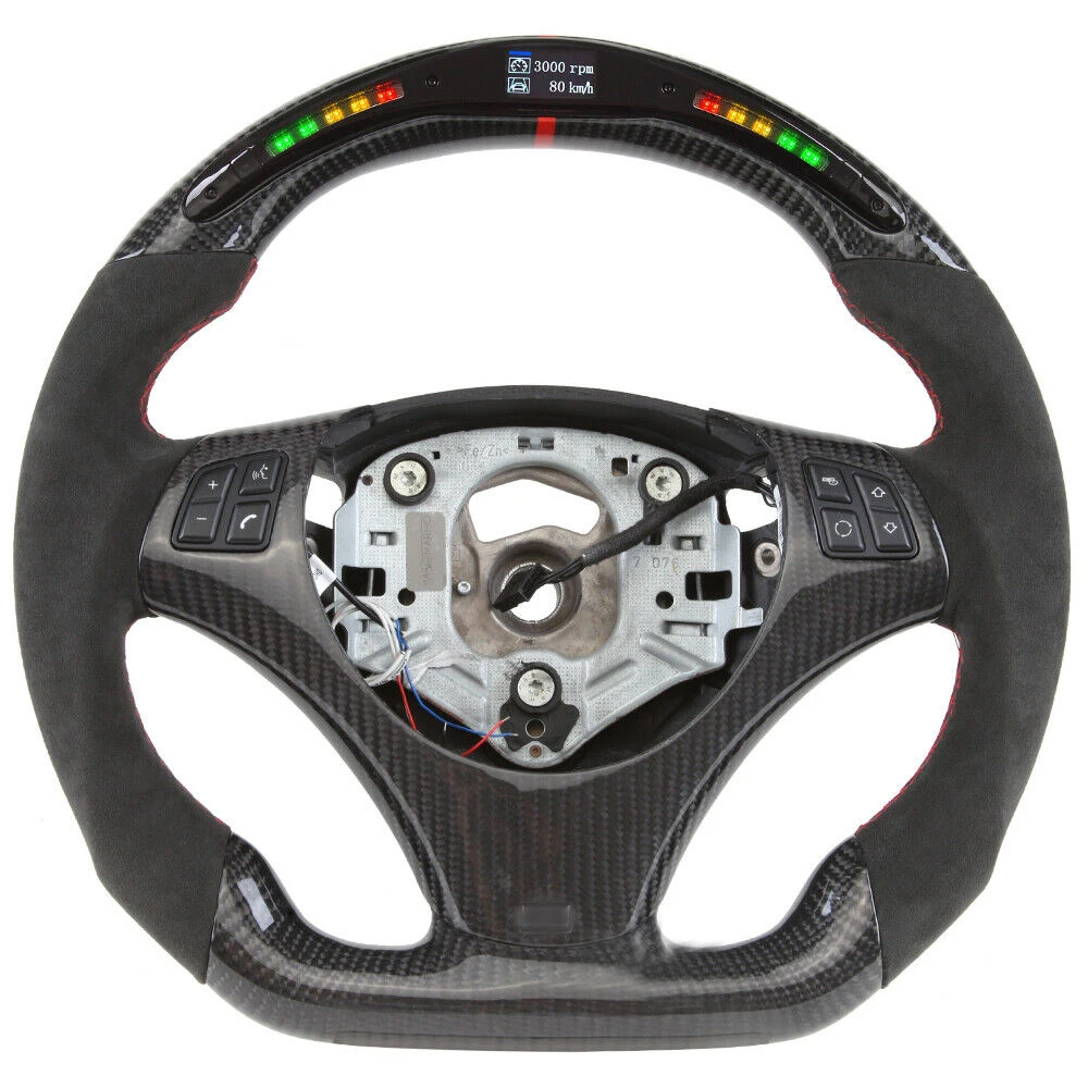 LED Racing Car For Alcantara  E90 E92 E93 E82 E87 3 series 320 325 330 M3 M2 X1 Carbon Fiber Steering Wheel