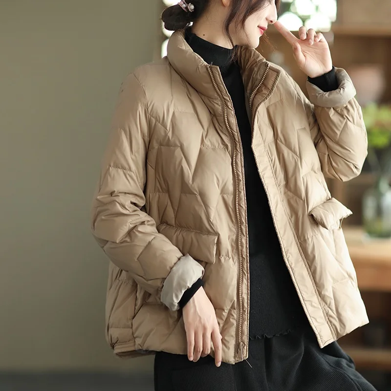 เสื้อแจ็คเก็ตผ้าฝ้ายบุนวมน้ำหนักเบาสำหรับผู้หญิง แฟชั่นพลัสไซส์ ทรงหลวม ใส่ได้หลากหลาย สไตล์เกาหลี เสื้อโค้ทกันหนาว