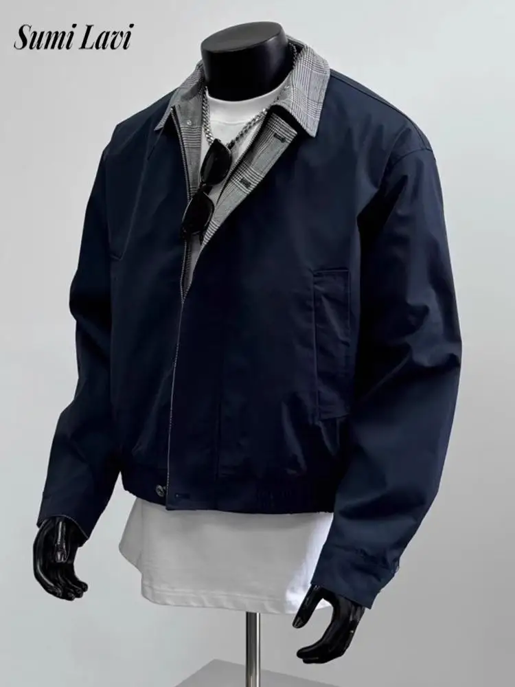 

Стильные клетчатые лоскутные мужские куртки, пальто, весенне-осенние уличные повседневные кардиганы на молнии с длинными рукавами, мужские винтажные куртки с лацканами