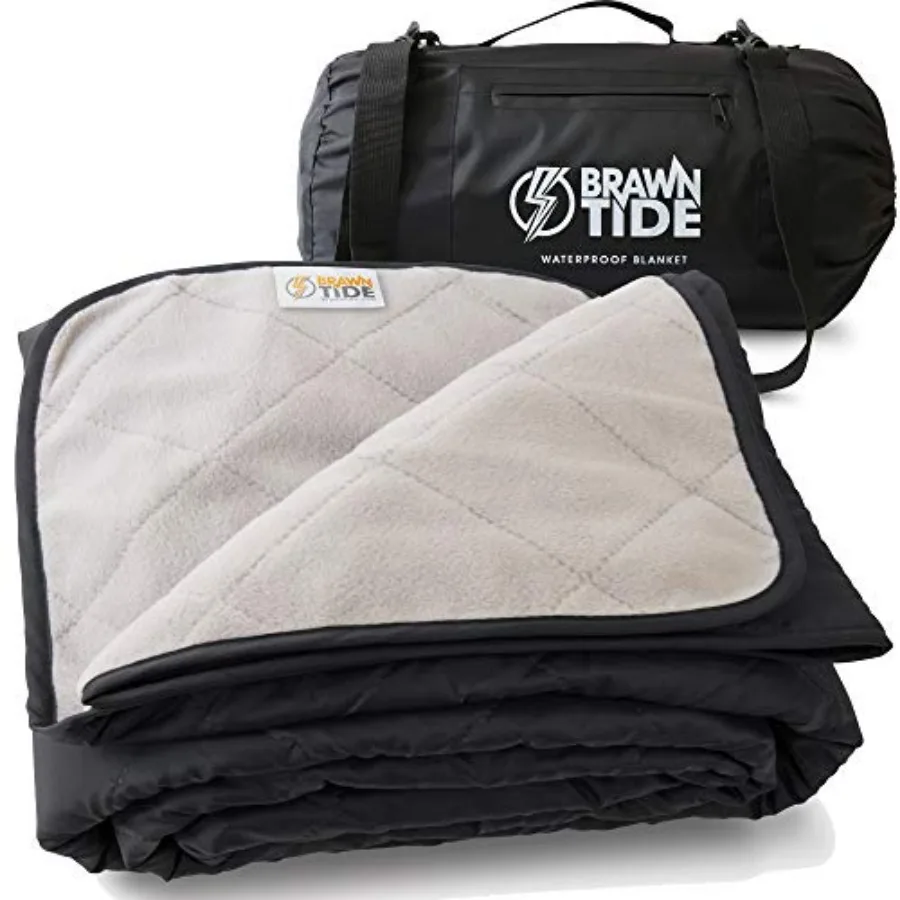 

Large Outdoor Waterproof Blanket - Extra Thick Fleece, Warm, Windproof, Sandproof, Quilted, 82" x 55", Ideal for Beaches, Picni