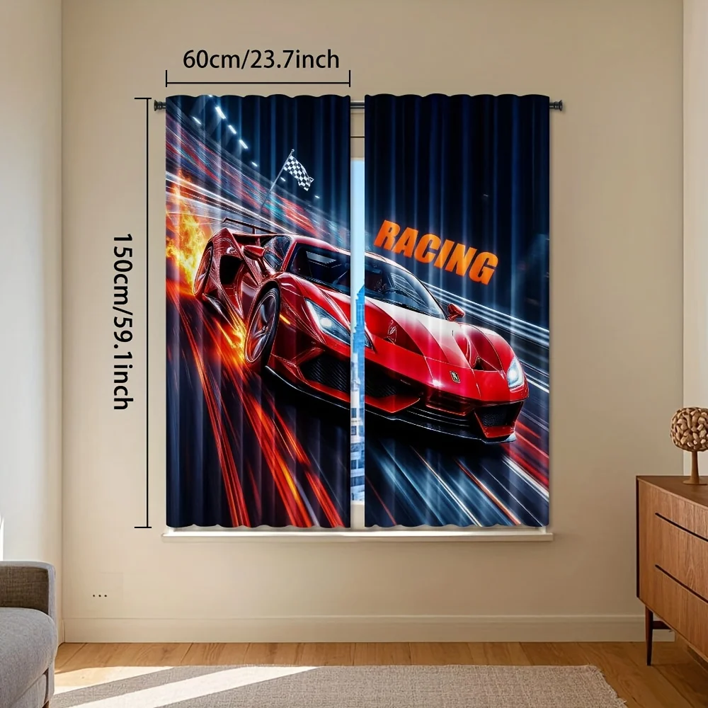 Dynamic Racing Car Curtain Window Treatment Modern Automotive Style Blackout Curtains for Garage Man Cave Decor