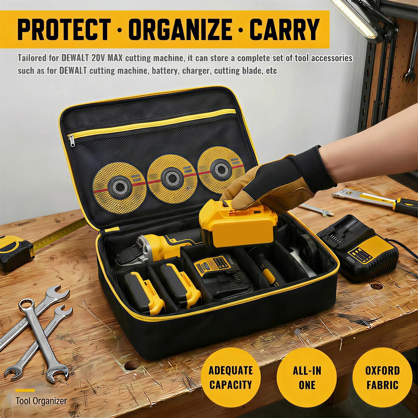 Tool Bag for DEWALT DCS438B 20V MAX Cut Off Tool Storage Case Organizer Battery Charger Cutting Wheels Carrying Bag Foldable