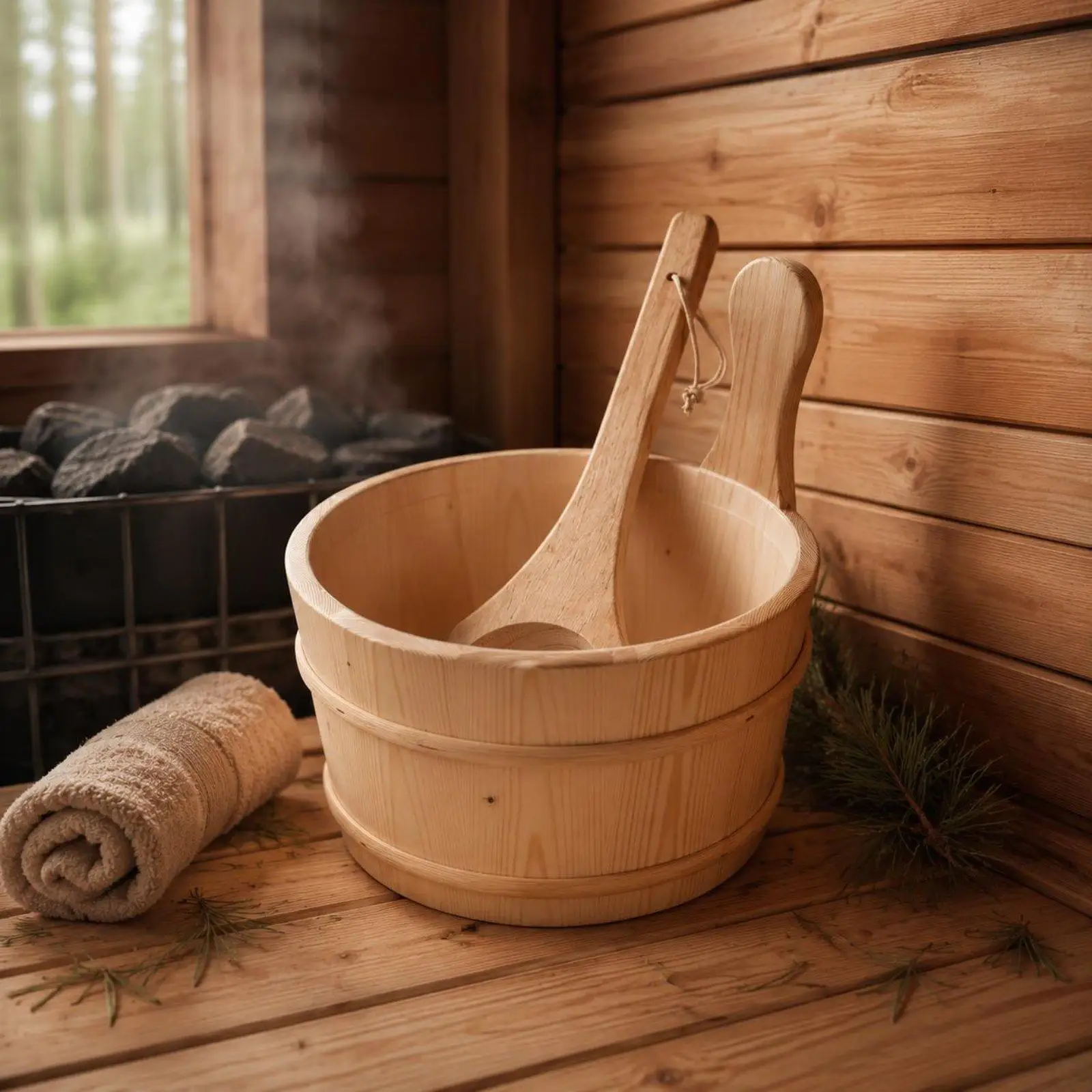 Sauna Pail and Ladle Set Large Capacity Sauna Pail and Ladle for Steam Room
