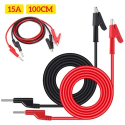 2Pcs 1M Silicone Cable Wire 4mm Alligator Clip to Banana Plug Test Cable Lead Connector 15A Dual Probe Multimeter Measure Tool