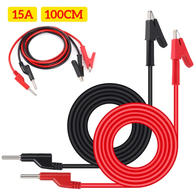 2szt 1M Kabel silikonowy 4mm Zacisk krokodylkowy do wtyczki bananowej Złącze kabla testowego 15A Podwójna sonda Multimetr Narzędzie pomiarowe