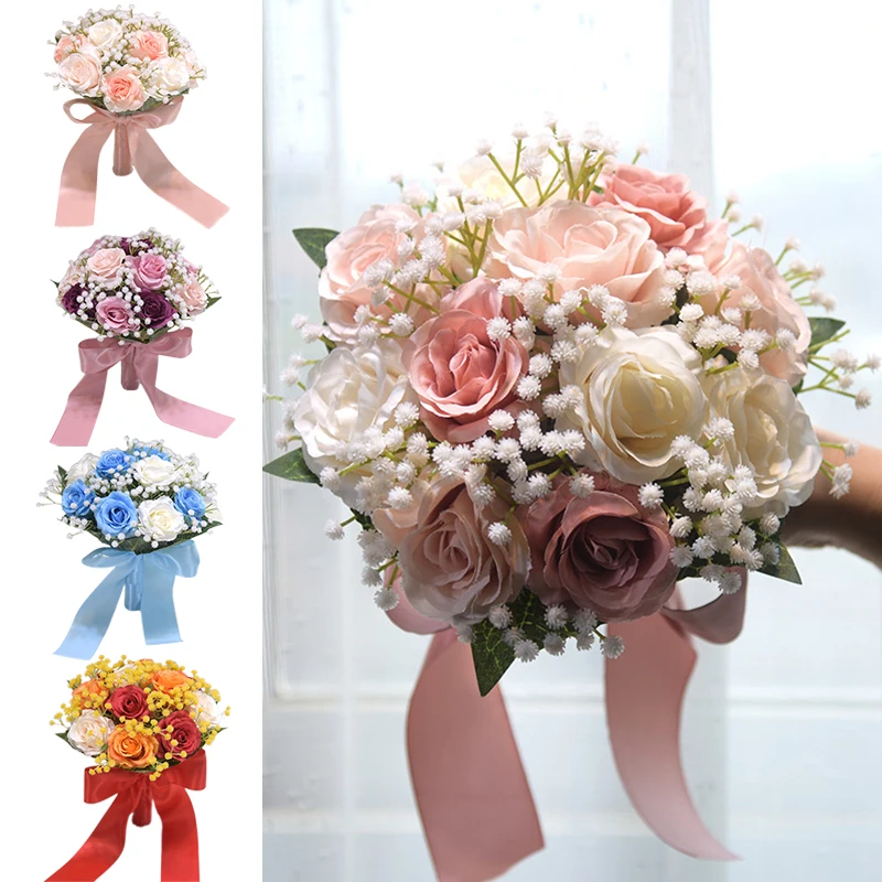 Bride Holding Flower Forest Style Handheld Bouquet Simulated Rose Hand Holding Flower Rose Full Sky Star Hand Holding Flower