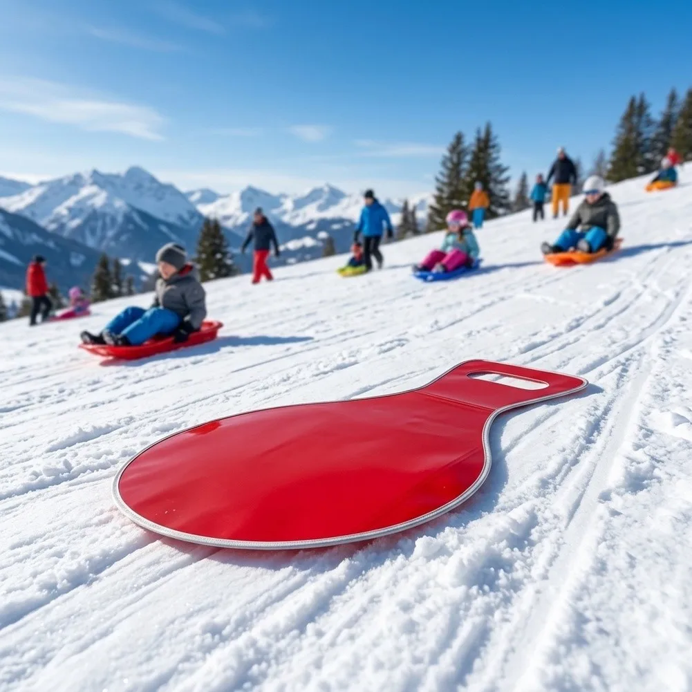 Foldable Snow Sled with Handle for Winter Outdoor Use - Lightweight 78 x 48 cm Red Fabric Sled Portable and Compact