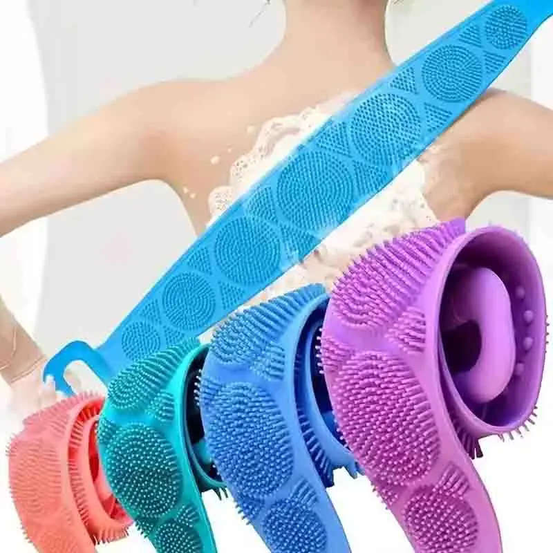 Esponja de silicona para espalda, cepillo de baño, masajeador exfoliante, cinturón de ducha extendido para limpieza de piel