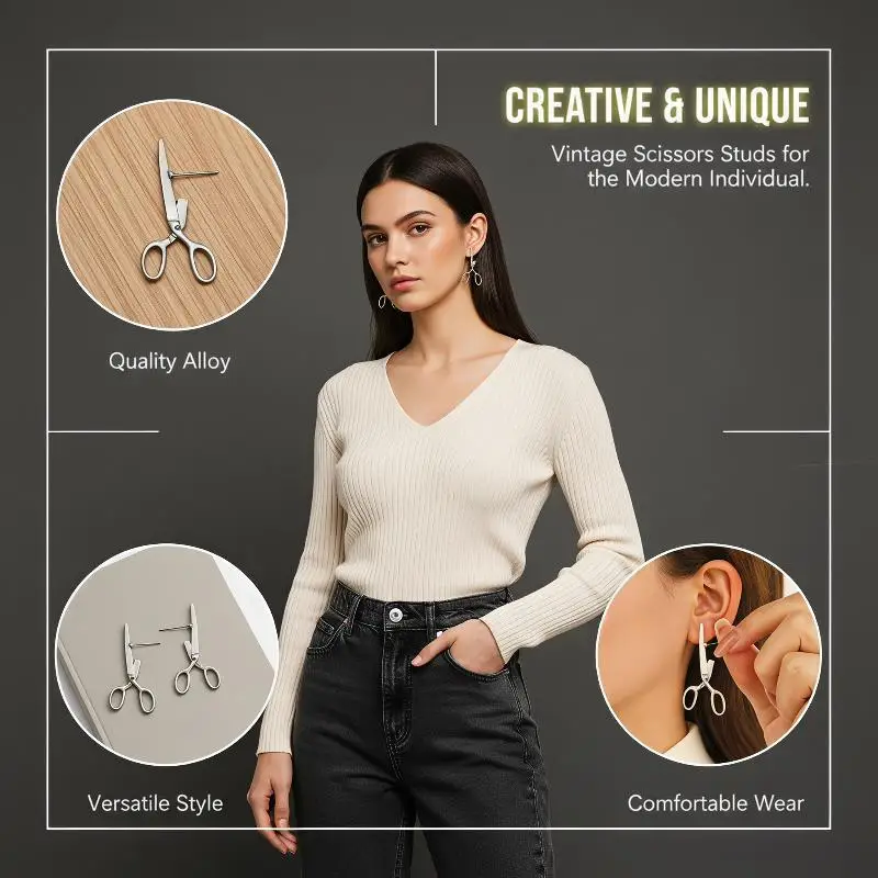 Retro Hypoallergenic Scissors Ear Studs Delicate Fashion Earrings for Women Wedding Guest Holiday Party Gift
