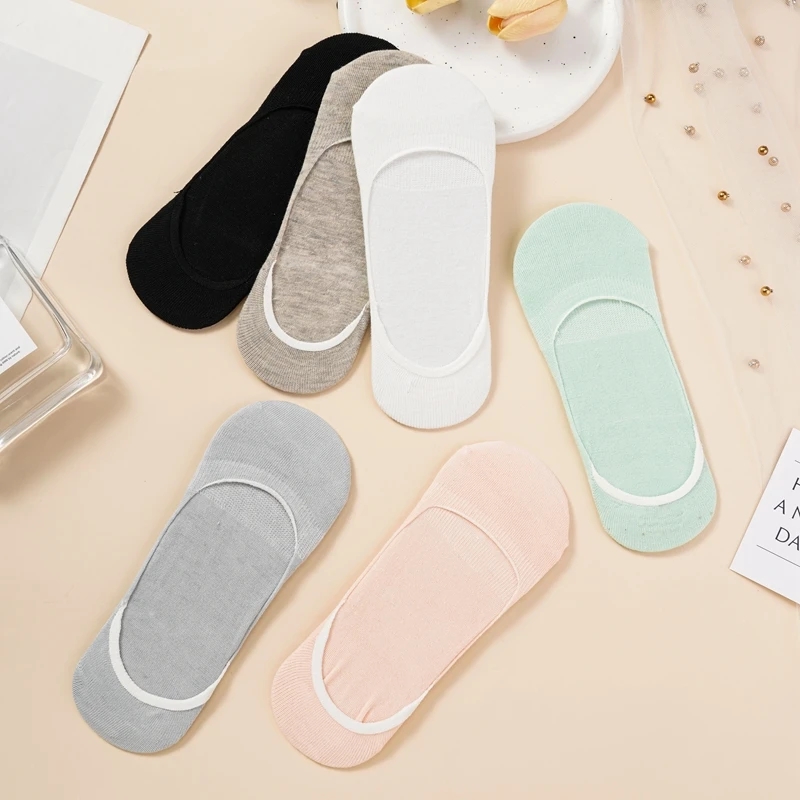 Women Invisible Boat Socks Summer Silicone Non-slip Fashion Ankle Socks Low Cut Female Solid Color Cotton Breathable Sock