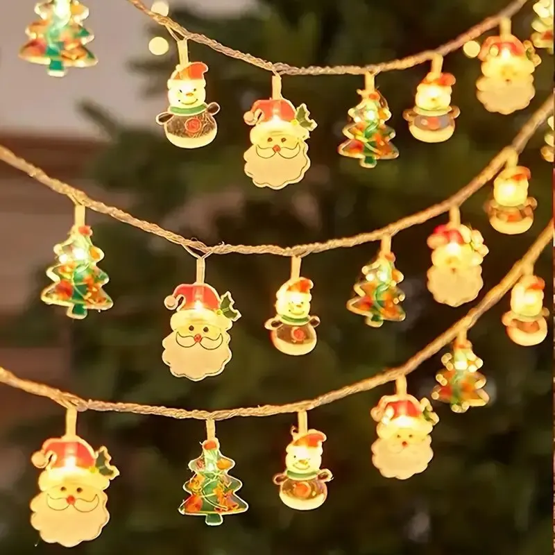 LED Christmas String Lights Santa Snowman Tree Design Battery Operated Holiday Decor Lamp Room Window Party Decoration Gift