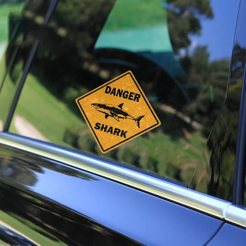 Classic Warning Car Stickers Shark Zone Hazard Signs Waterproof Vinyl Car Accessories Surf 13CM