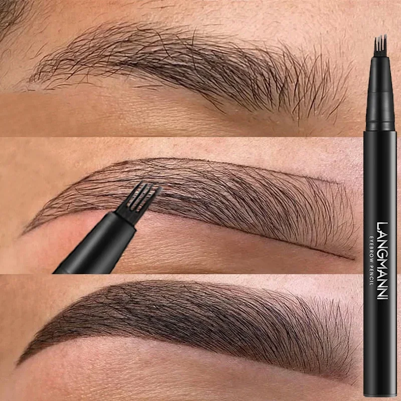 EyebloggPays l-Stylo à sourcils liquide imperméable à l'eau, stylo à sourcils, rehausseur de teinte de tatouage, sans décoloration, noir, marron, pointe à 4 fourches, cosmétiques