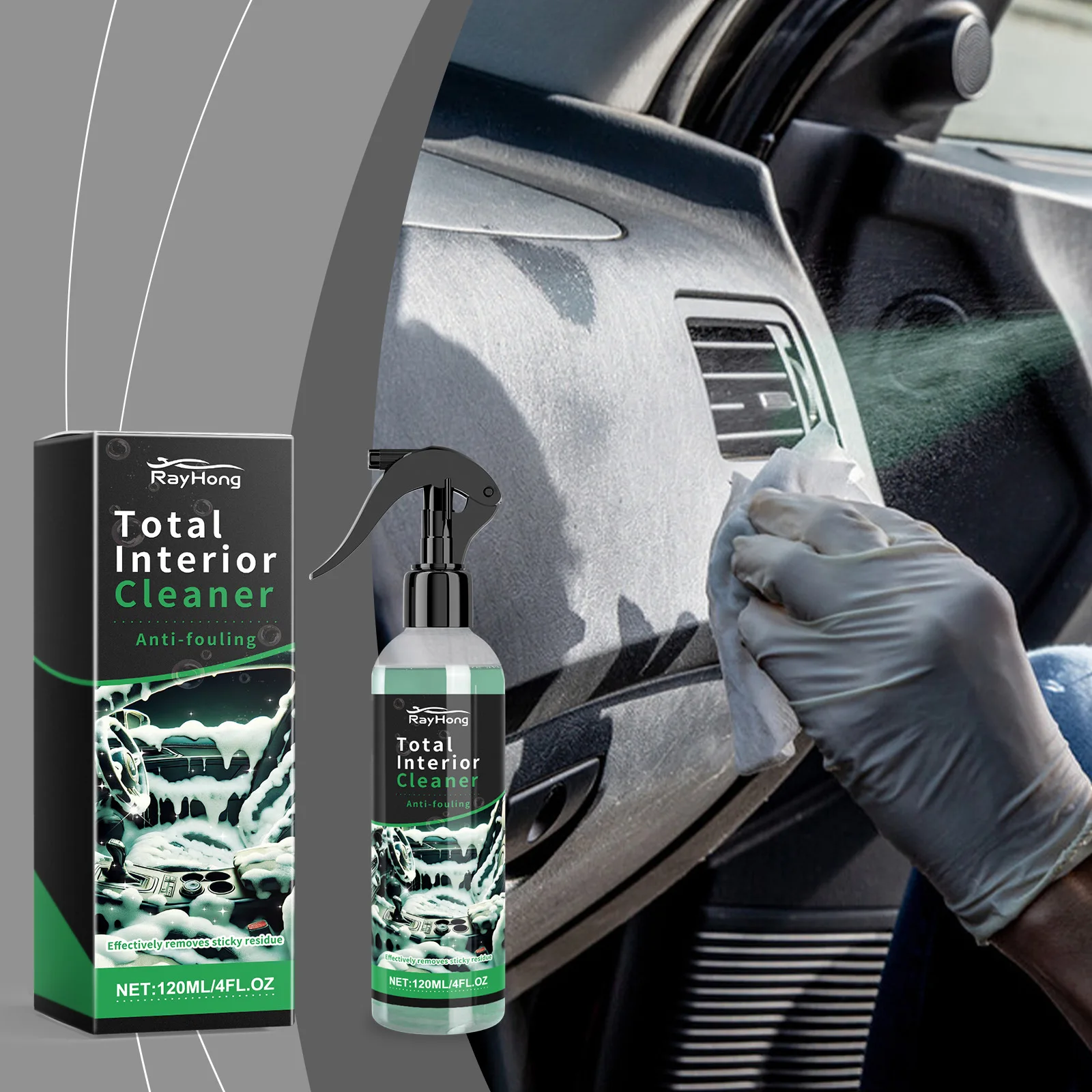 

Car Interior Cleaner No-Wash Foam Cleaner for Seats Ceiling Dashboard Stain Reduction Dust & Fingerprint Removal Auto Detailing