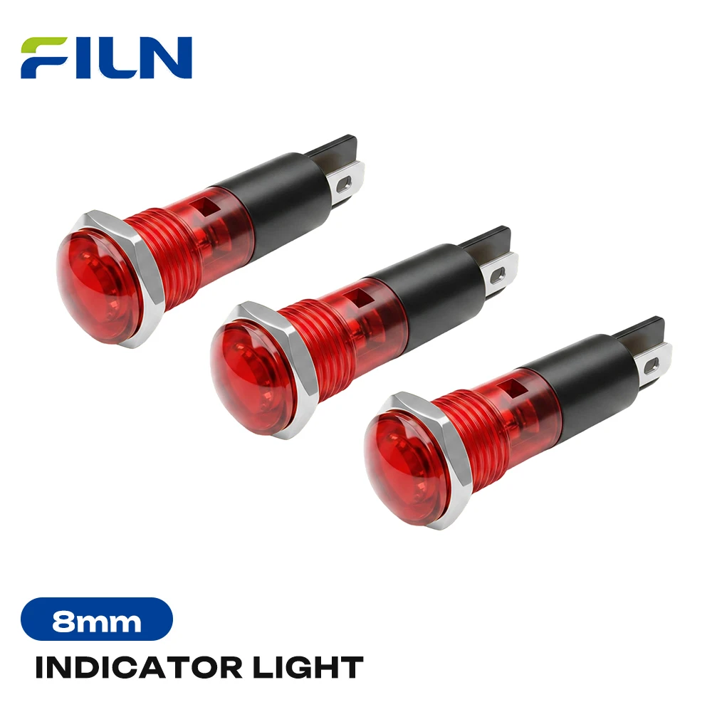 FILN 3PCS 8mm LED Indicator Light 12V-24V IP67 Waterproof 2-Pin Mount Pilot Lamp for Car Marine Industrial Equipment Control Box