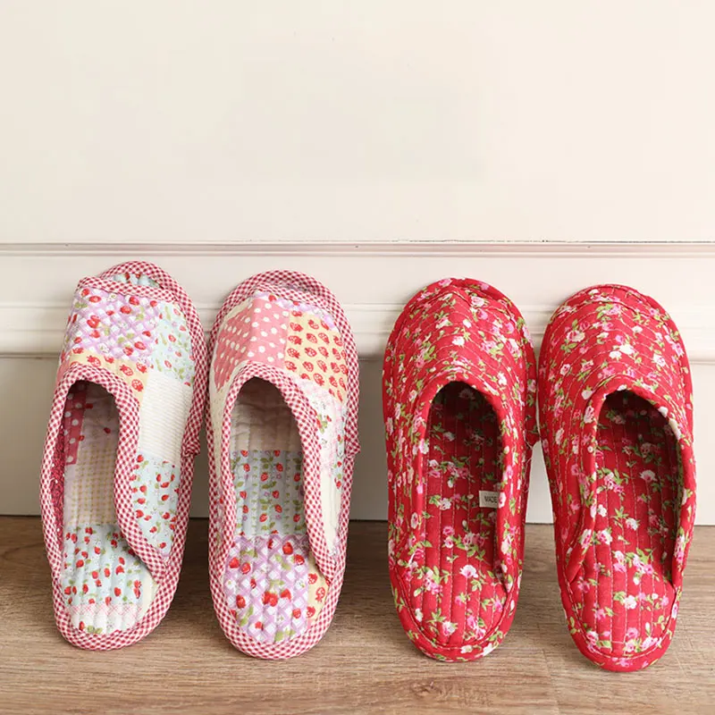 Warm Floral Pastoral Cotton Slippers Soft-Soled Couples Shoes Women Slipper Breathable Non-Slip Home Shoes Light Floor Slippers