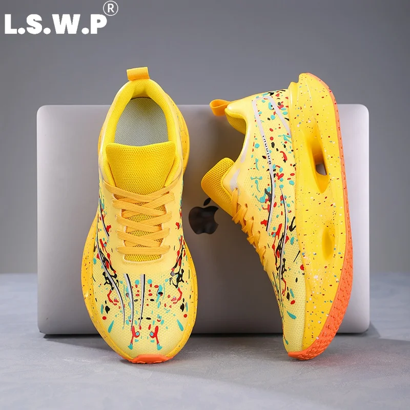 Men's Casual Sports Shoes, Men's Personalized Graffiti Racing Running Shoes, Trendy Splash-Ink Print Mesh Breathable Men's Sports Shoes, Thick-Soled Shock-Absorbing Lightweight Non-Slip Wear-Resistant Men's Shoes, Outdoor Training Fitness Jogging Multi-Color Versatile Men's Running Shoes