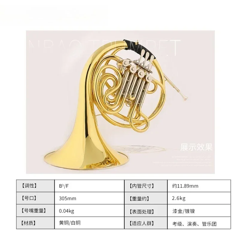 Horn, wind band, brass in F/Bb, brass, gold and white bronze, diacritical performance