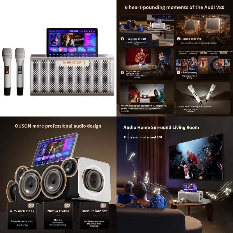 Ousheng All-in-One Home Karaoke Machine Dual Microphones Android KTV Audio System Outdoor Smart Jukebox Smart Features For